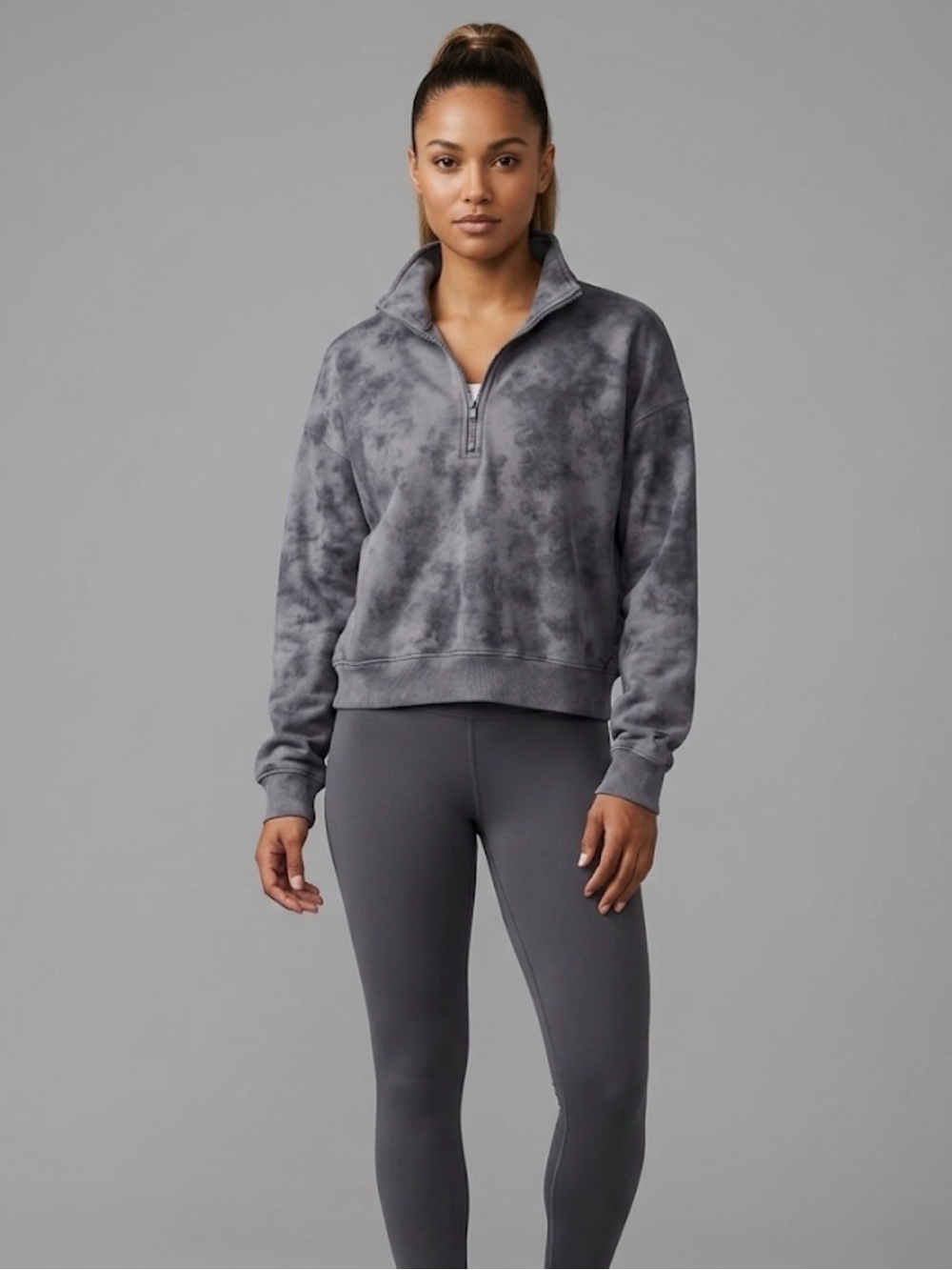 Fabletics Tie-Dye Quarter-Zip Pullover Sweatshirt - Gray - xl